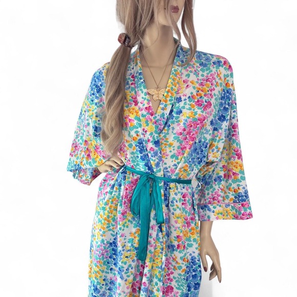 Vintage 80s Christian Dior Floral Belted Robe Cottagecore Coquettecore Aesthetic - Picture 3 of 8